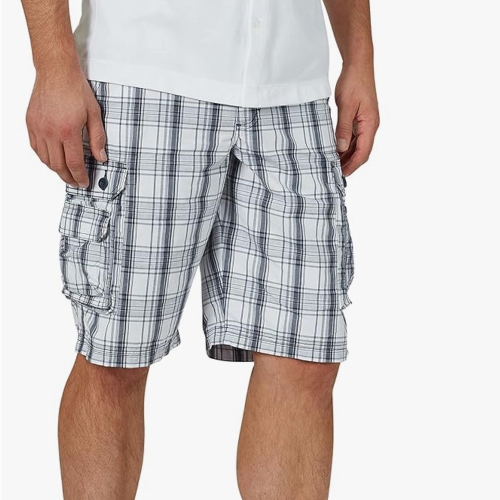 LEES Tan Plaid Belted Wyoming LOOSE Cargo Shorts 18 Husky NWOT